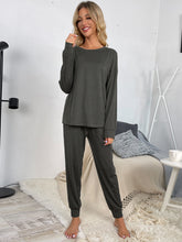 Shiny Round Neck Top and Drawstring Pants Lounge Set OutfitFlow